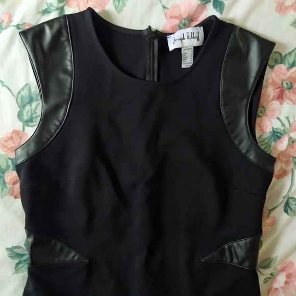 Joseph Ribkoff Black Faux Leather Panel Dress - Picture 6 of 7